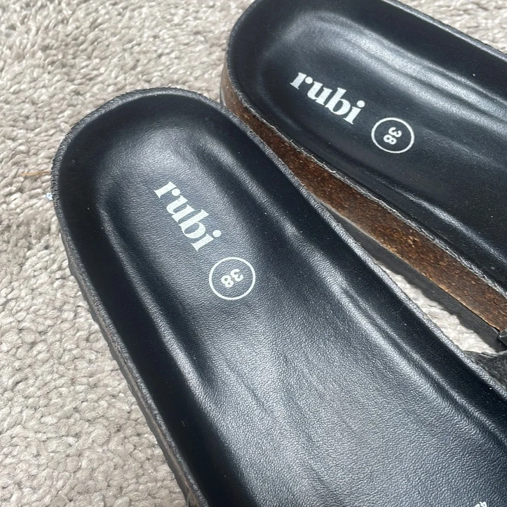 - Rubi black slides cork size Medium vegan leather 7/8